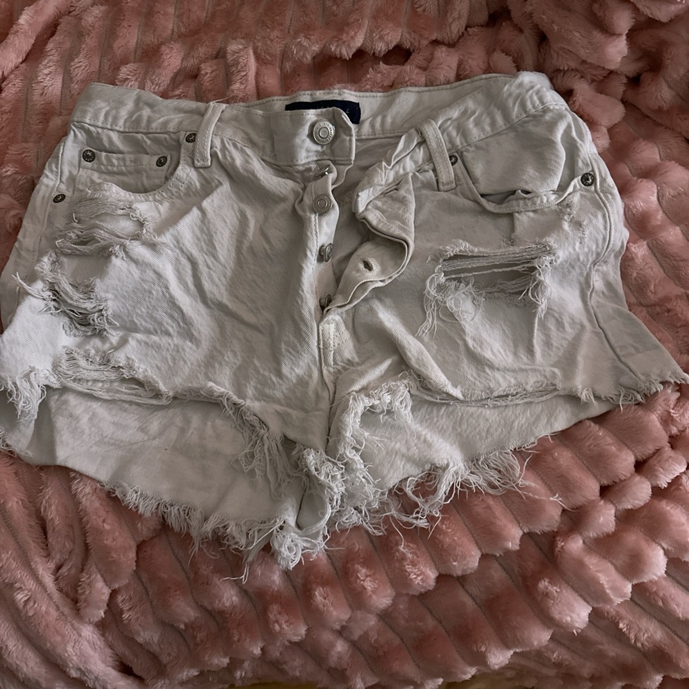 Aeropostale White Distressed Jean Shorts